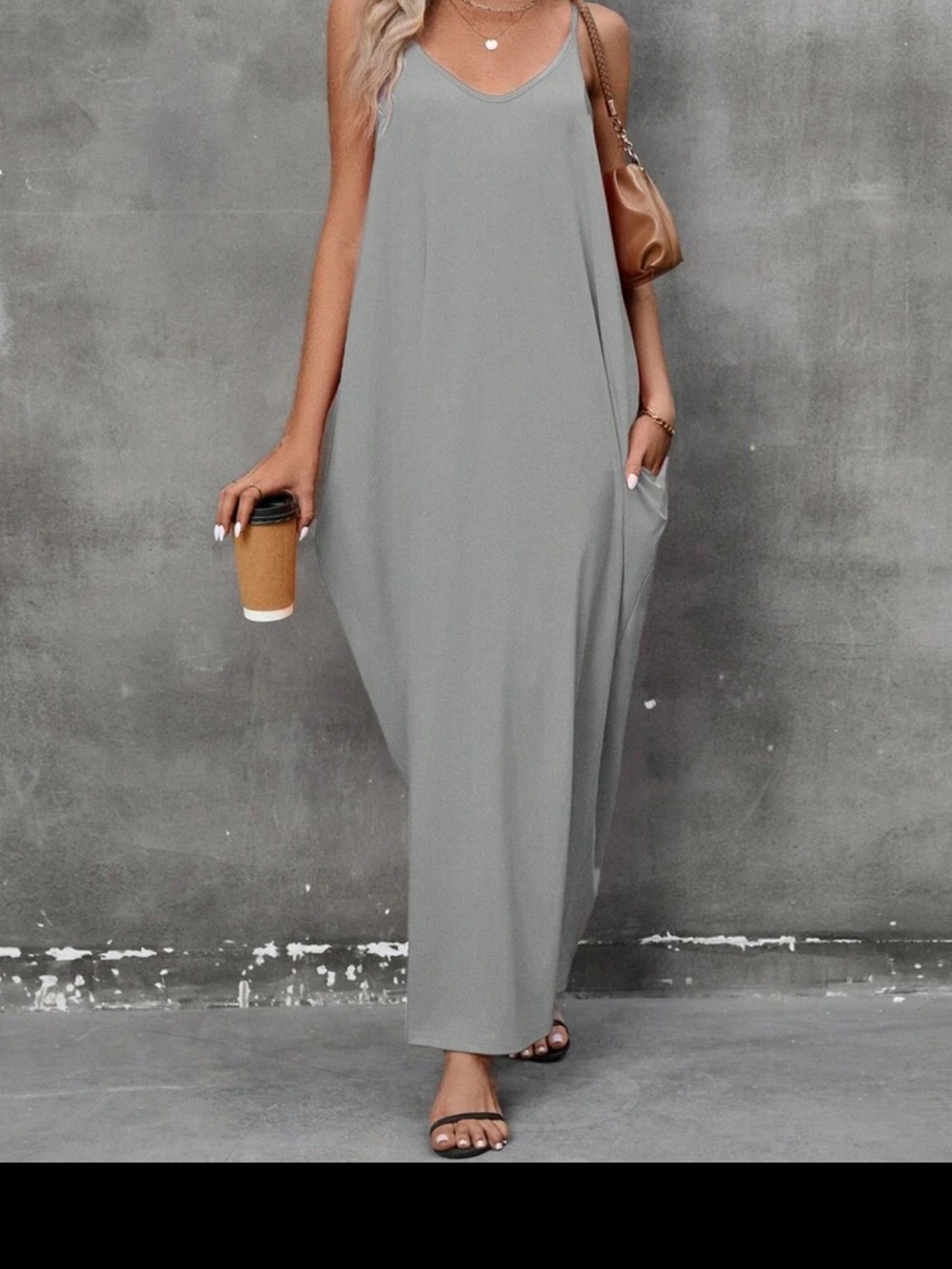 SHEIN Gray Sleeveless V-Neck Maxi Dress with Pockets